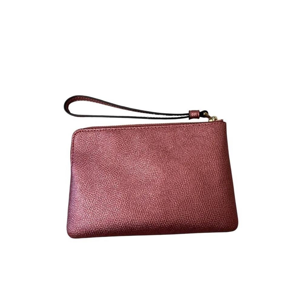 COACH Corner Zip Crossgrain Pink Metallic Leather Wristlet EUC F2107 - Picture 2 of 4